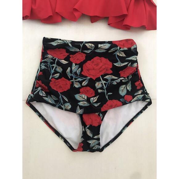 Cocoship Swim Ruffled High Waist Floral Bikini Set Swimsuit - Picture 8 of 10